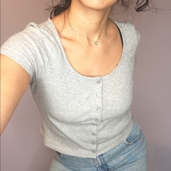 Grey Ribbed Crop Top - Picture 2 of 4